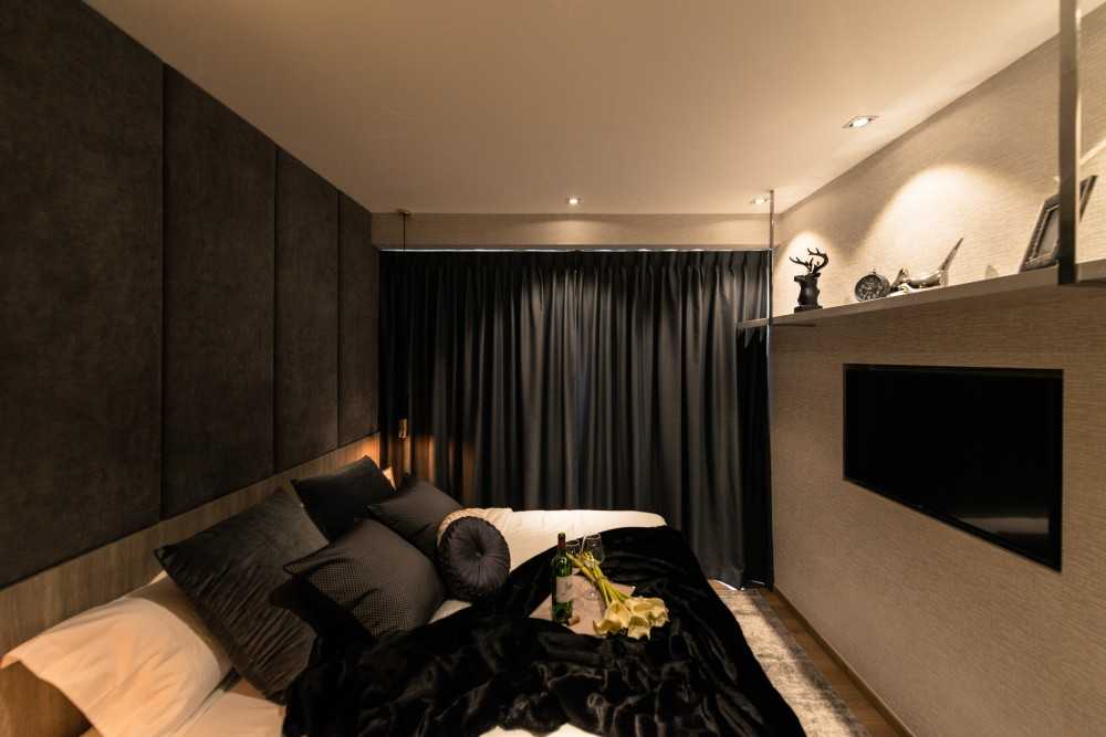 Transitional Bedroom with Built-in Bed and Bedside Table