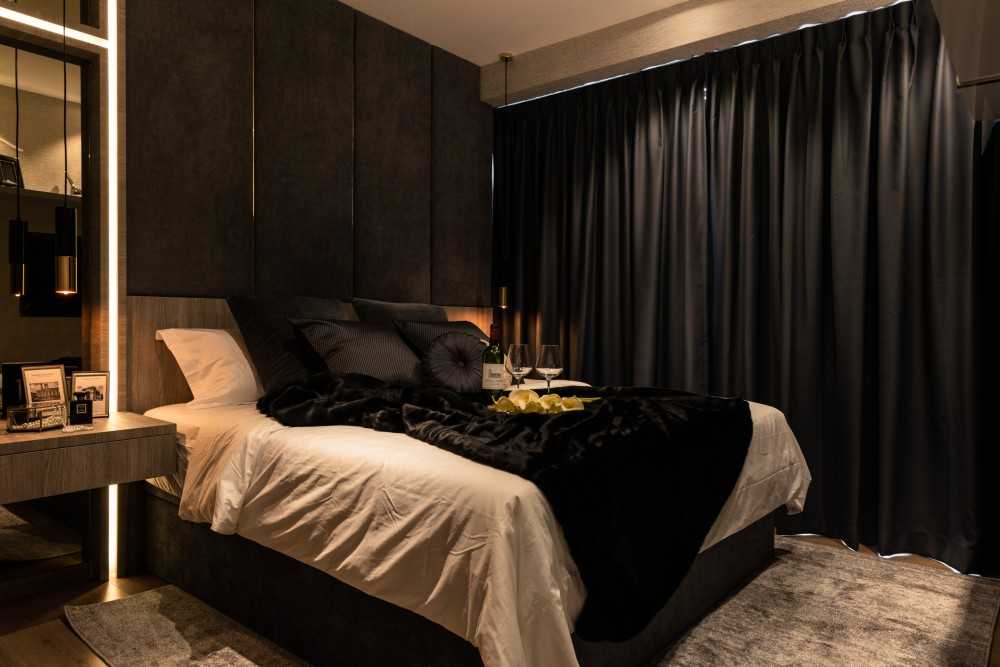 Transitional Bedroom with Cove Lighting and Bedside Table