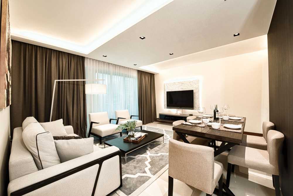 Contemporary Living Room with Feature Wall and Cove Lighting