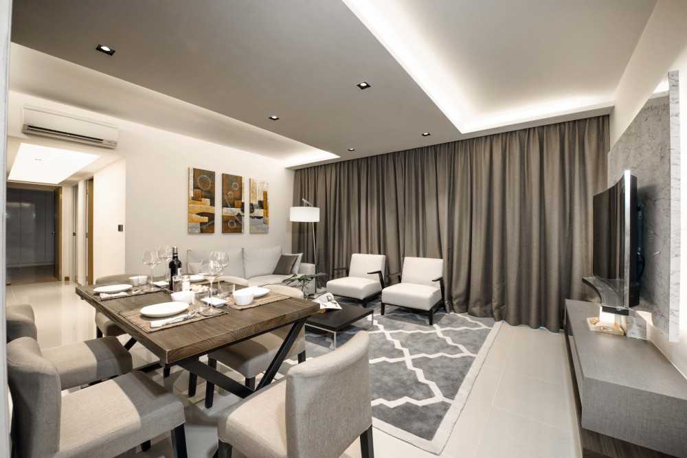 Contemporary Living Room with TV Console and Feature Wall