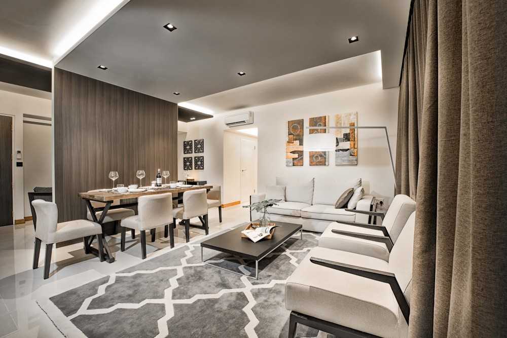 Contemporary Living Room with Cove Lighting and Sofa