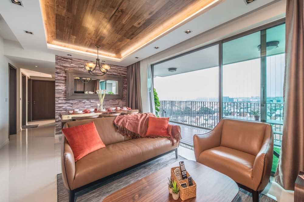 Modern Living Room with Feature Wall and Cove Lighting