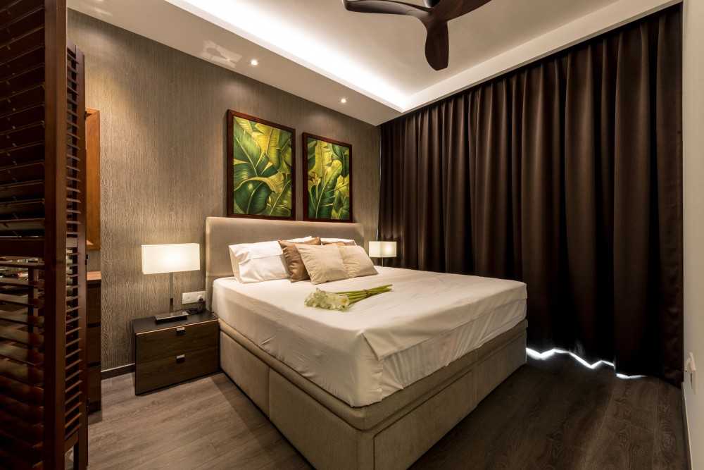 Modern Bedroom with Cove Lighting and Bedside Table