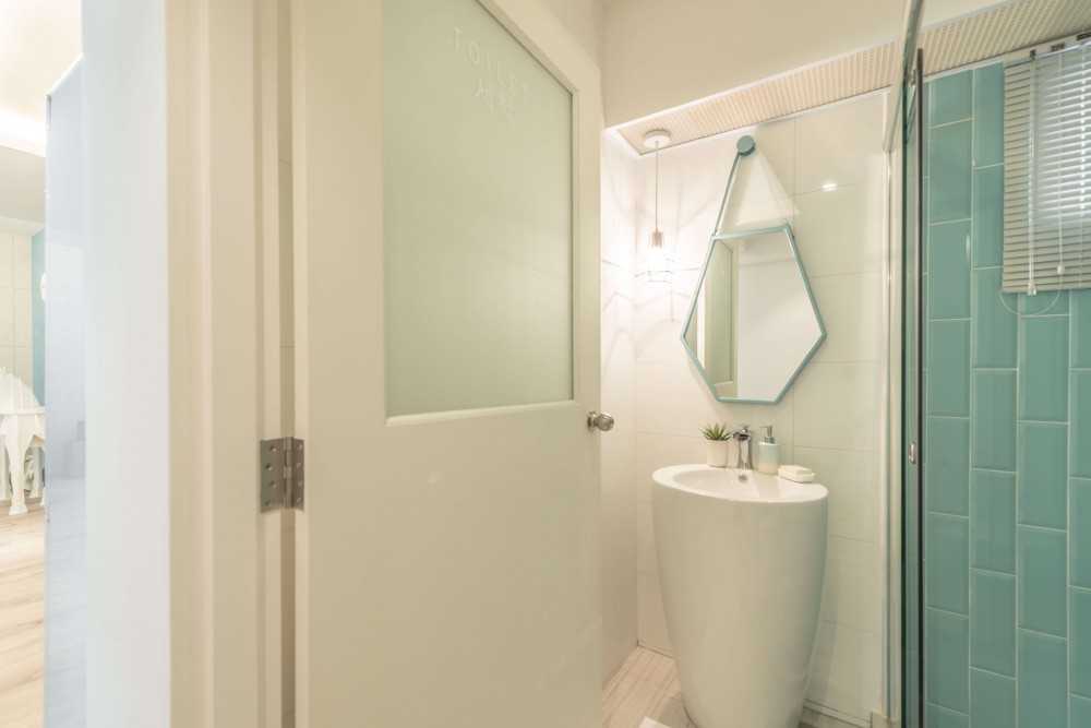 Scandinavian Bathroom with Mirror and Shower Screen