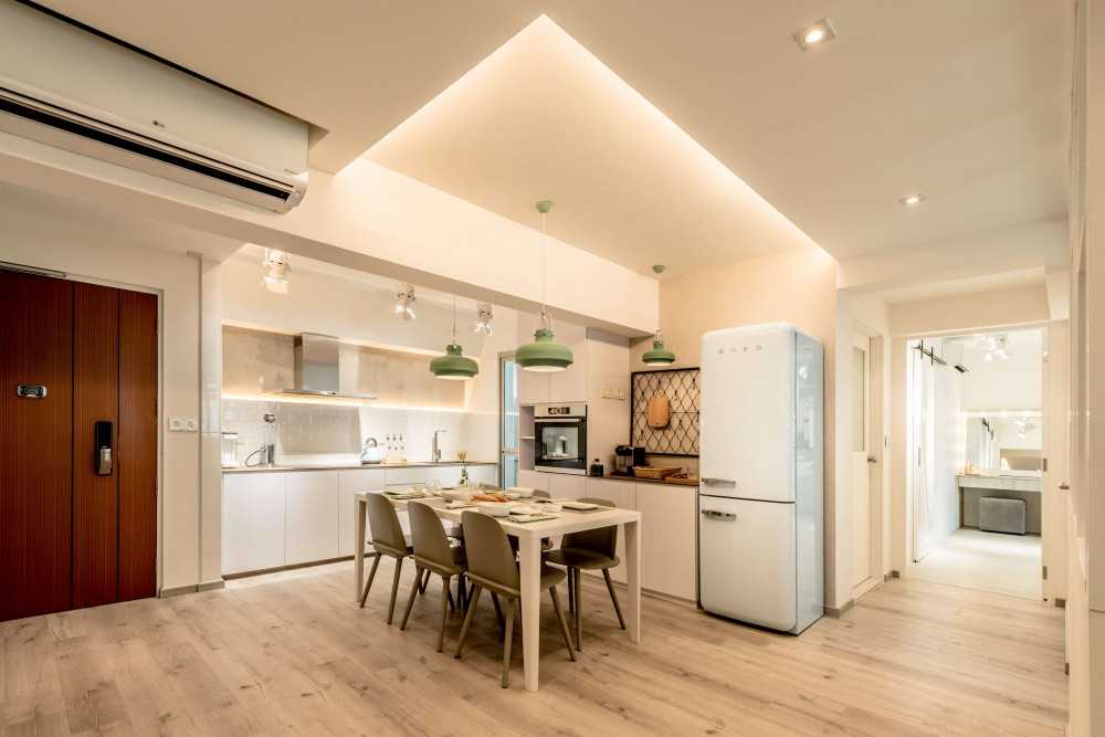 Scandinavian Kitchen with Countertop and Kitchen Backsplash