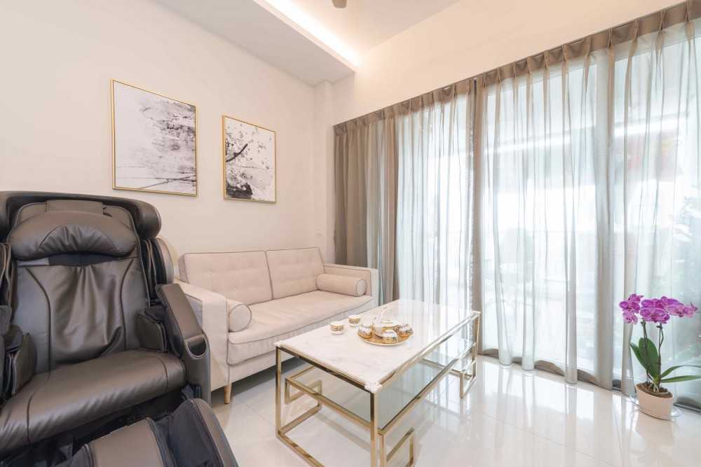 Asian Living Room with Cove Lighting and Sofa