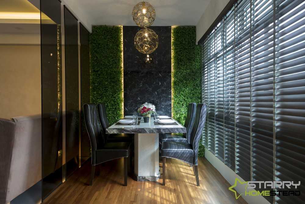 Modern Dining Room with Feature Wall and Window Shutters