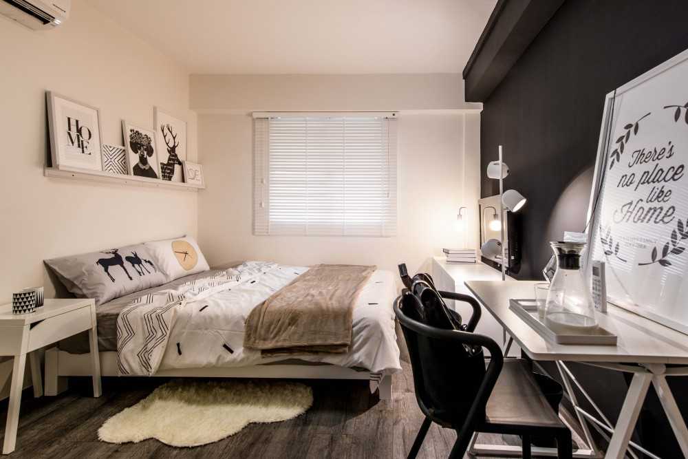 Scandinavian Bedroom with Bedside Table and Bedroom Dresser