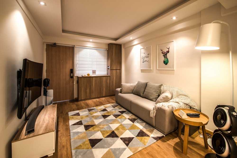 Scandinavian Living Room with Vinyl Flooring and TV Console