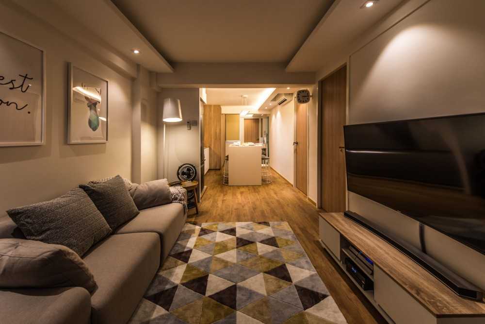Scandinavian Living Room with Vinyl Flooring and TV Console