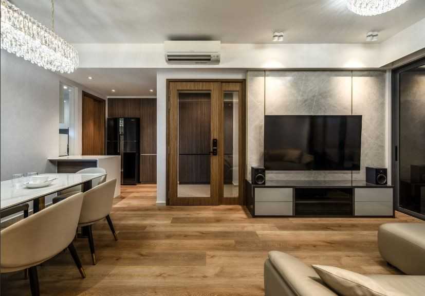 Modern Living Room with Feature Wall and Drop Ceiling
