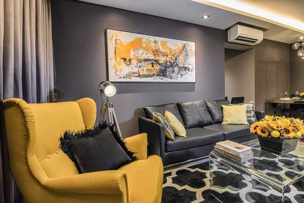 Contemporary Living Room with Feature Wall and Mirror