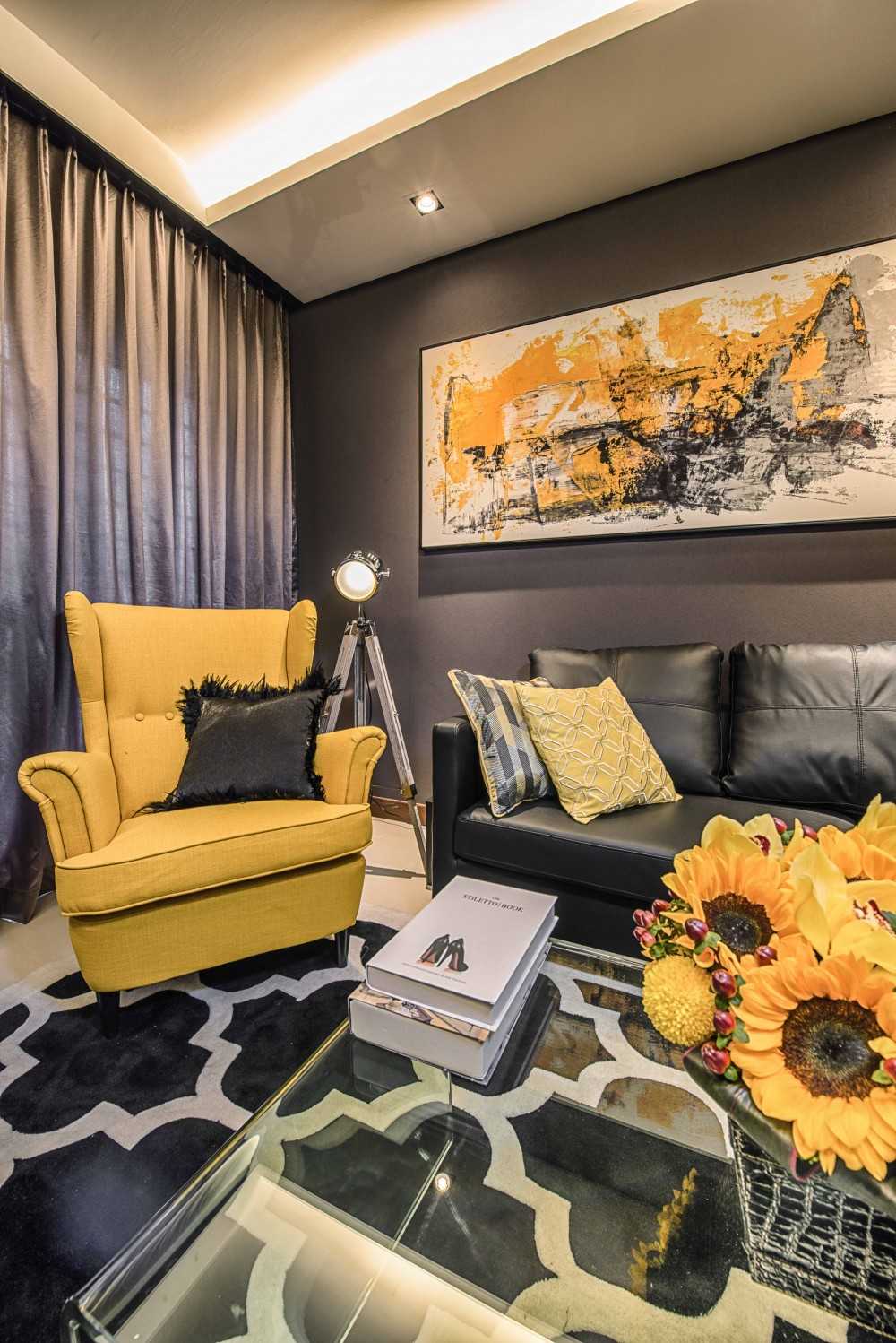 Contemporary Living Room with Feature Wall and Mirror