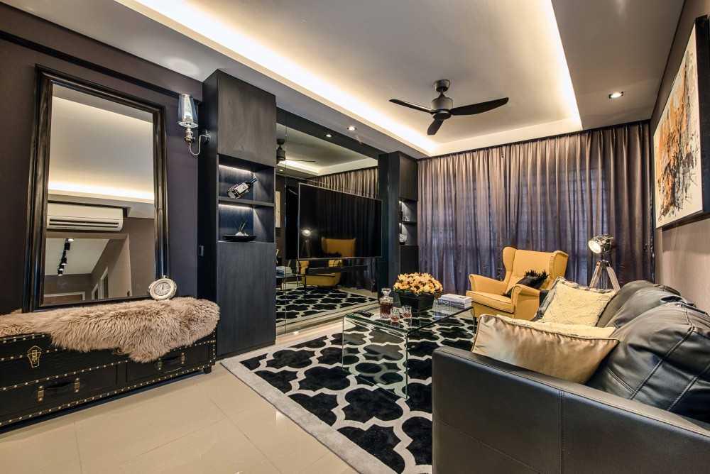 Contemporary Living Room with TV Console and Feature Wall