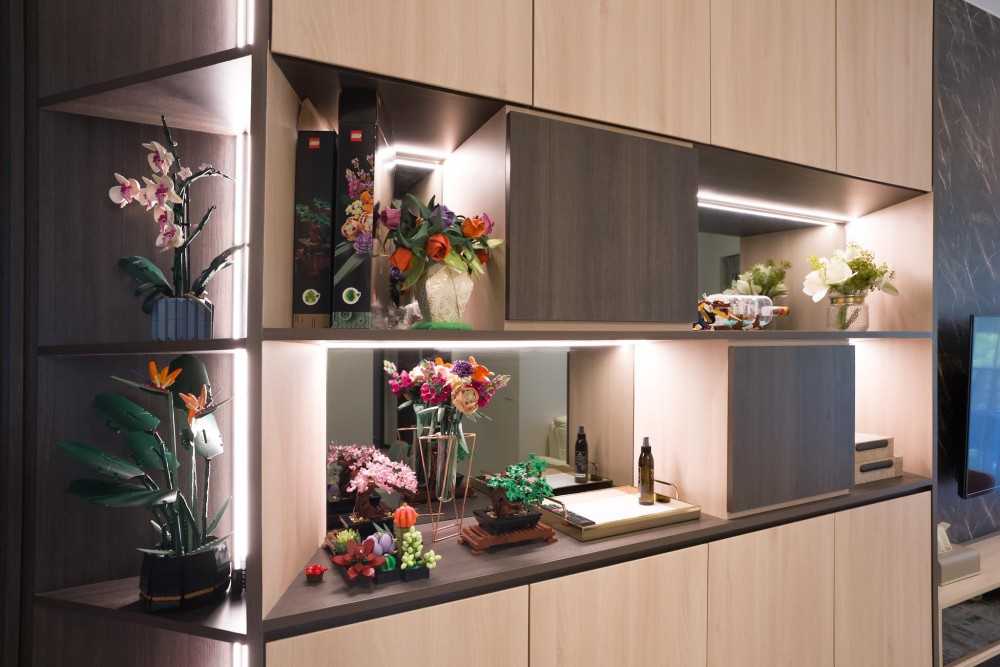 Modern Living Room with Bookshelf and Feature Wall