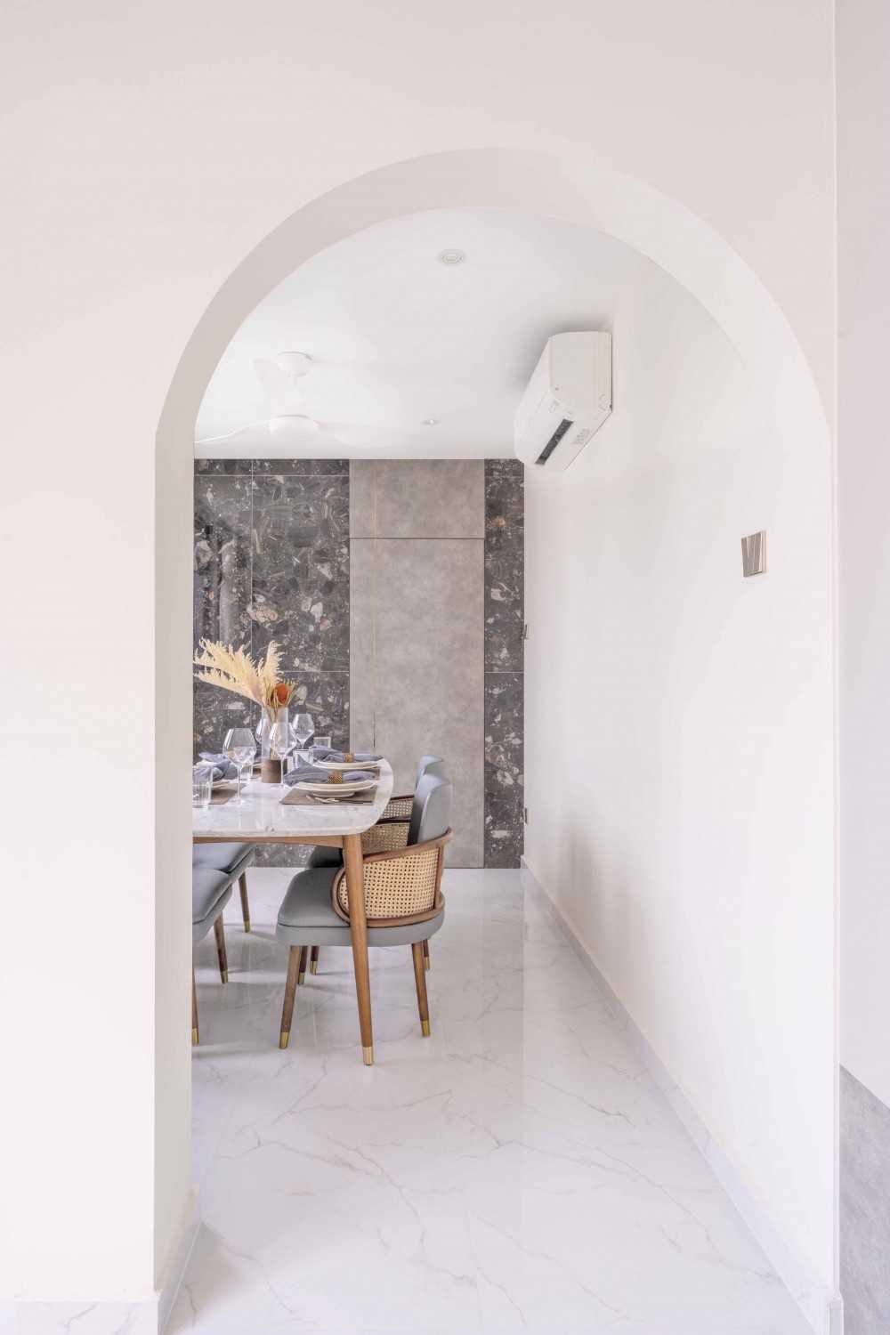 Modern Living Room with Feature Wall and Dining Table