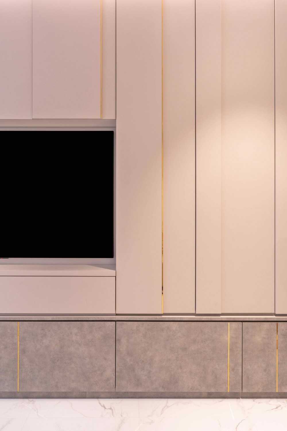 Modern Living Room with Marble Floor and TV Console
