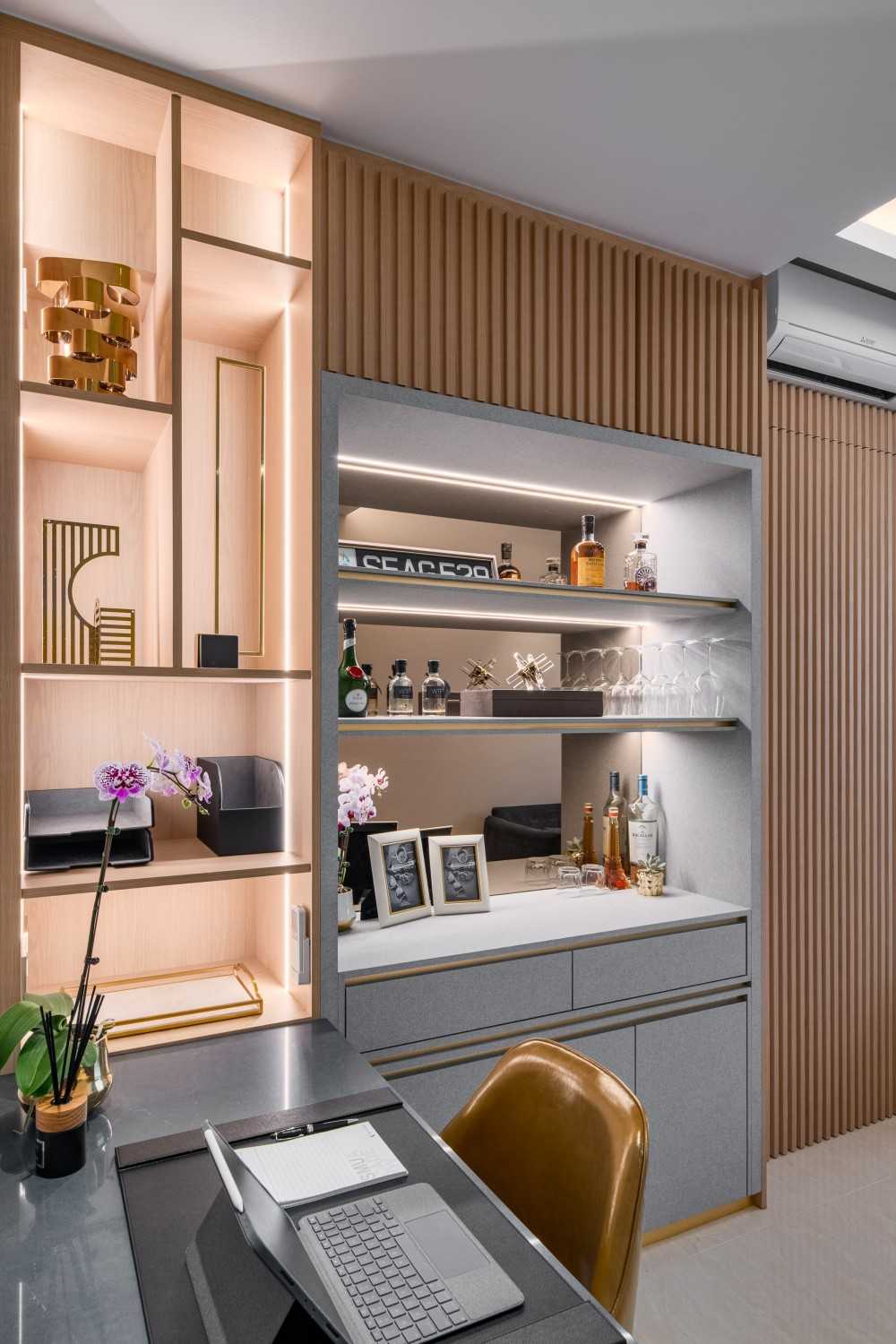 Contemporary Study with Bookshelf and Cove Lighting