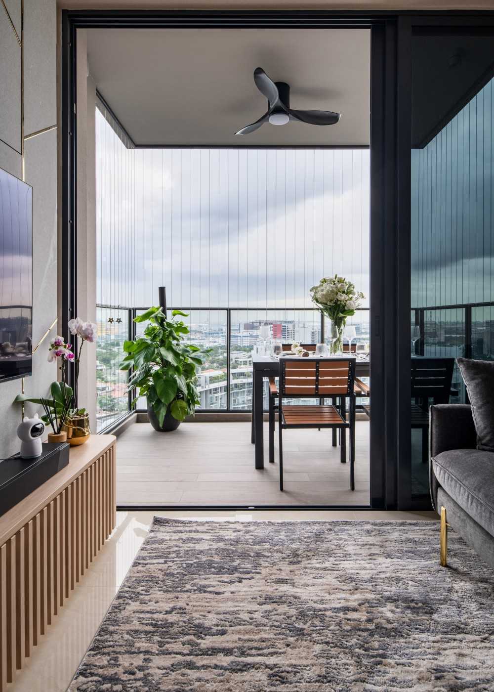 Contemporary Living Room with TV Console and Feature Wall