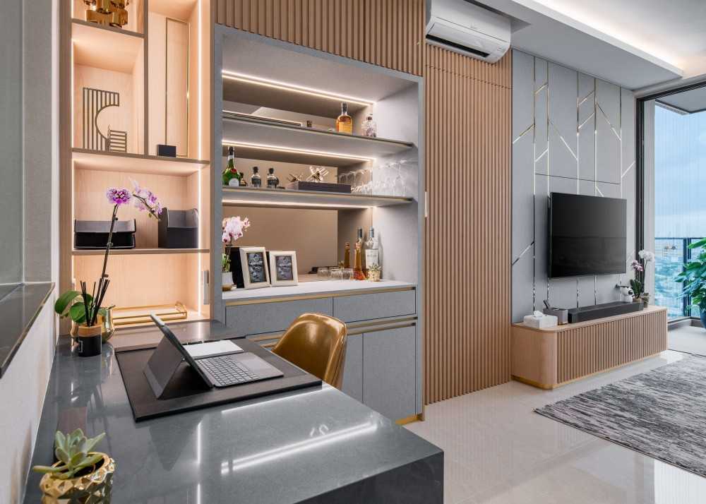 Contemporary Study with Desk and Desk Chairs
