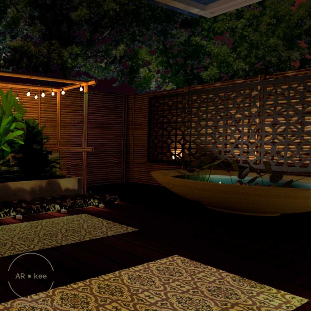 Asian Garden with Trellis and Planters