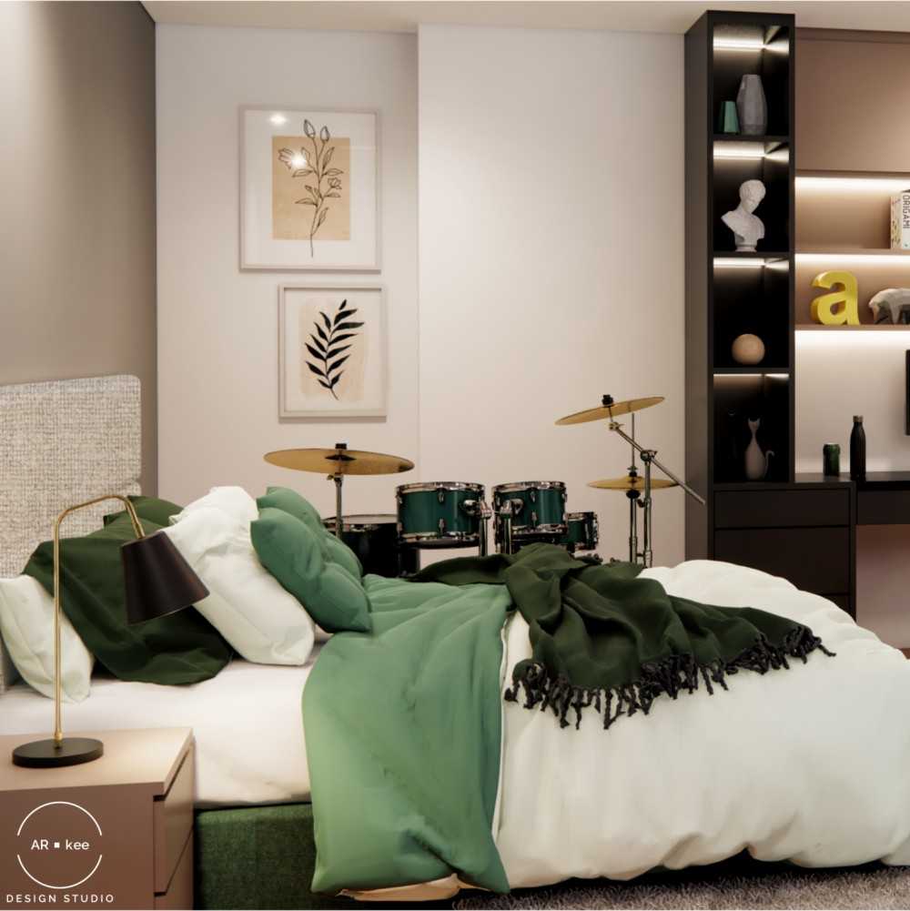 Contemporary Bedroom with Drop Light and Cove Lighting