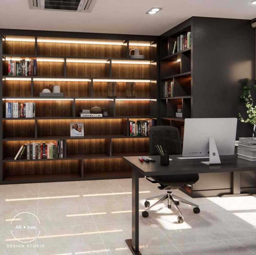 Modern Living Room with Bookshelf and Feature Wall