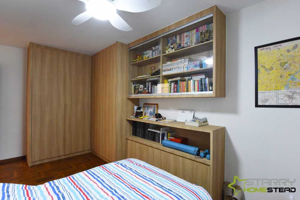 Scandinavian Bedroom with Bookshelf and Wardrobe