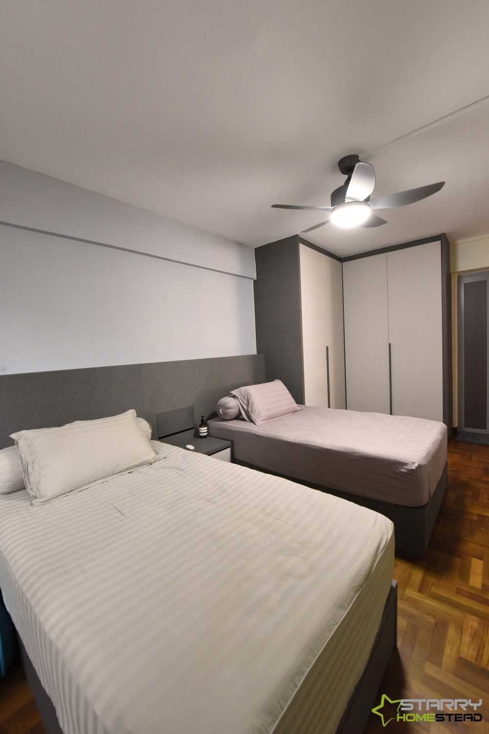 Scandinavian Bedroom with Wardrobe and Bedside Table