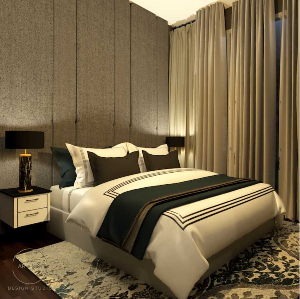 Modern Bedroom with Homogeneous Tiles and Parquet Floor
