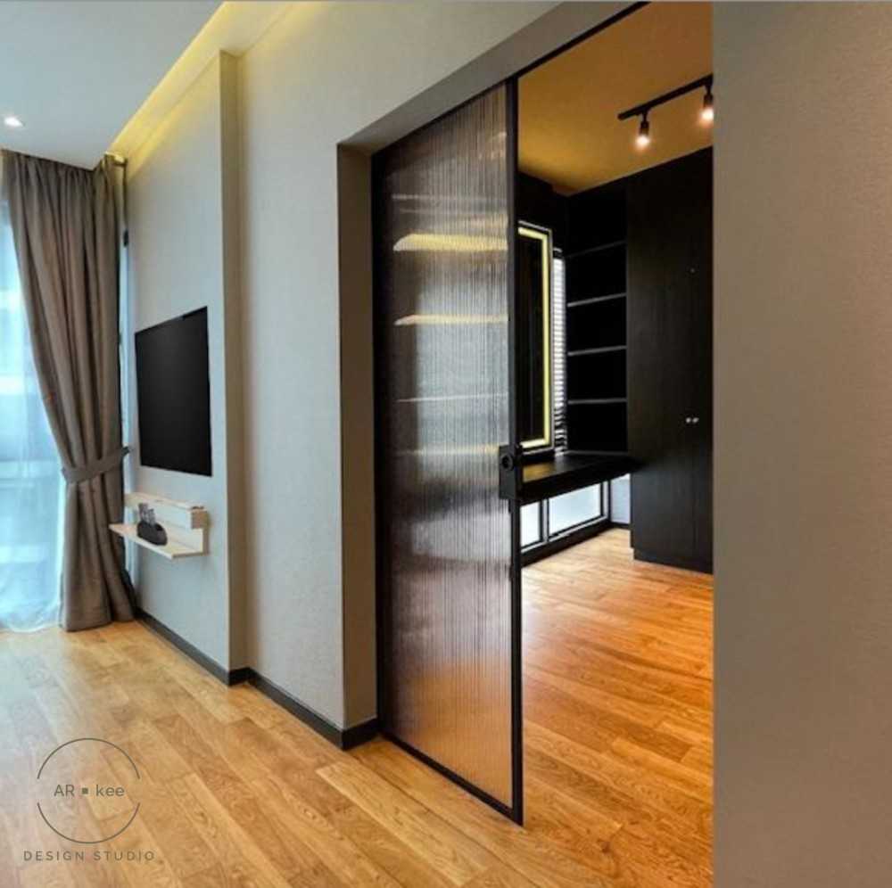 Modern Living Room with Wood Flooring and Roller Blinds