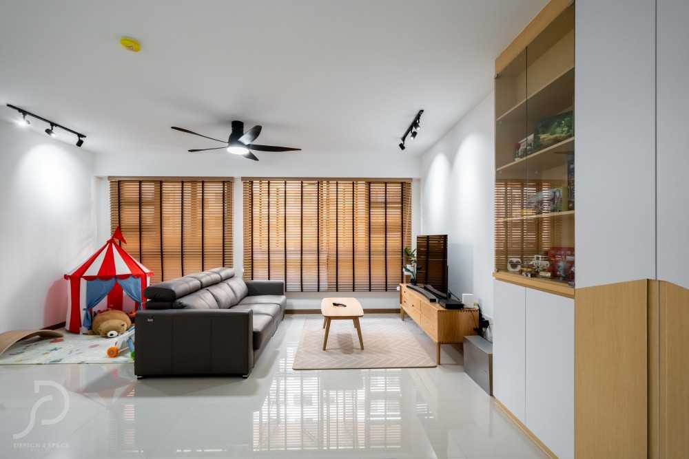 Scandinavian Living Room with TV Console and Feature Wall