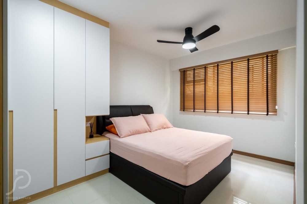 Scandinavian Bedroom with Homogeneous Tiles and Drop Light