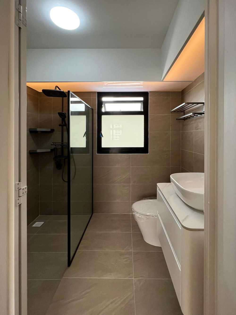 Scandinavian Bathroom with Mirror and Shower Screen