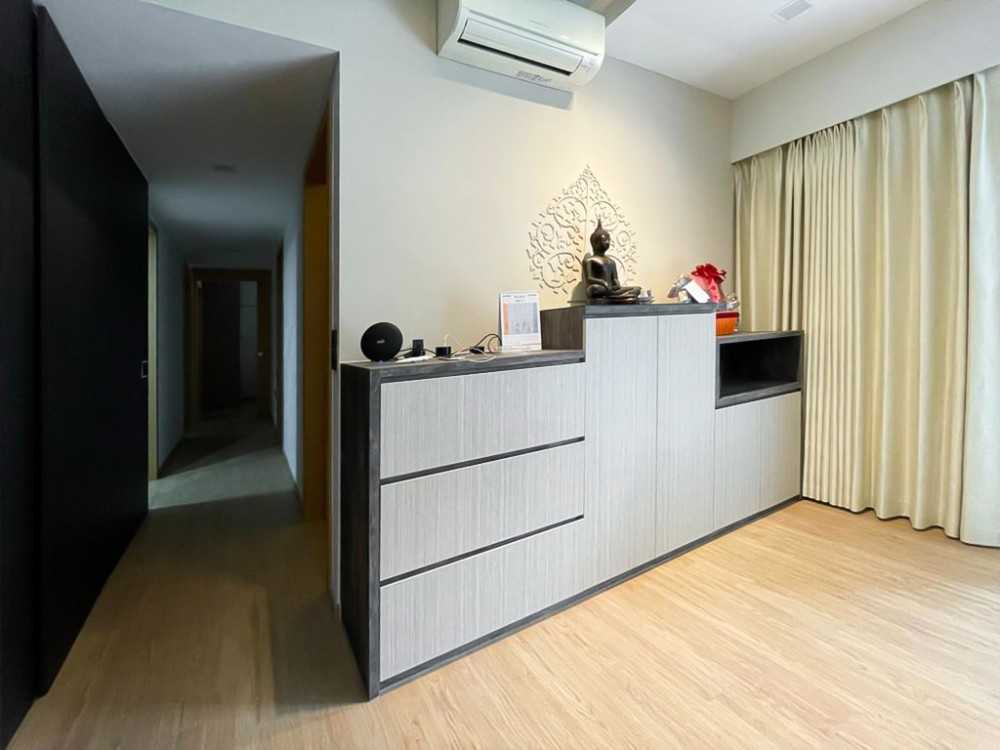 Scandinavian Living Room with Feature Wall and Storage Cabinets