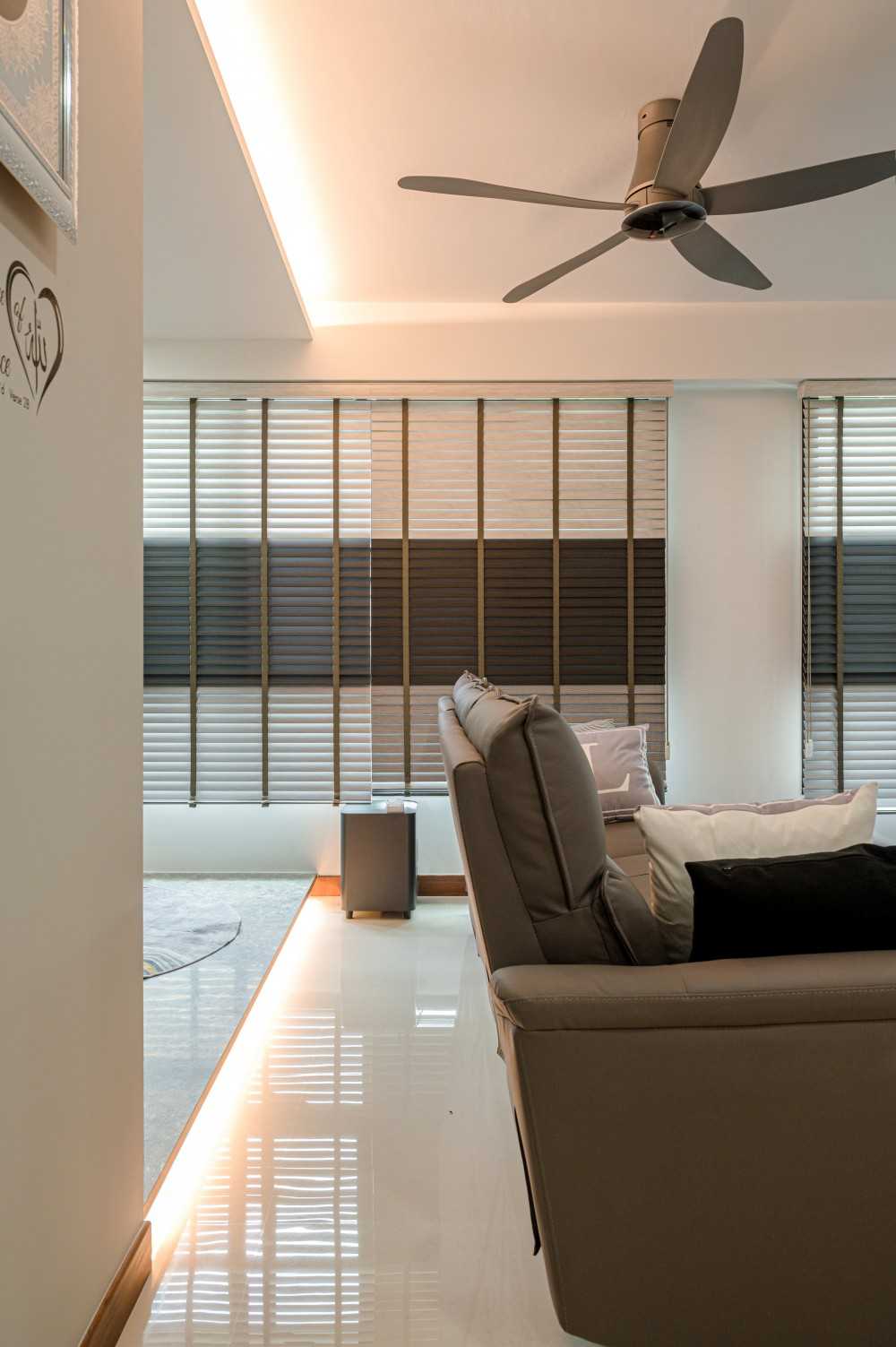 Modern Living Room with Homogeneous Tiles and Cove Lighting