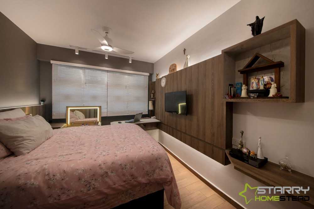 Asian Bedroom with Feature Wall and Bed