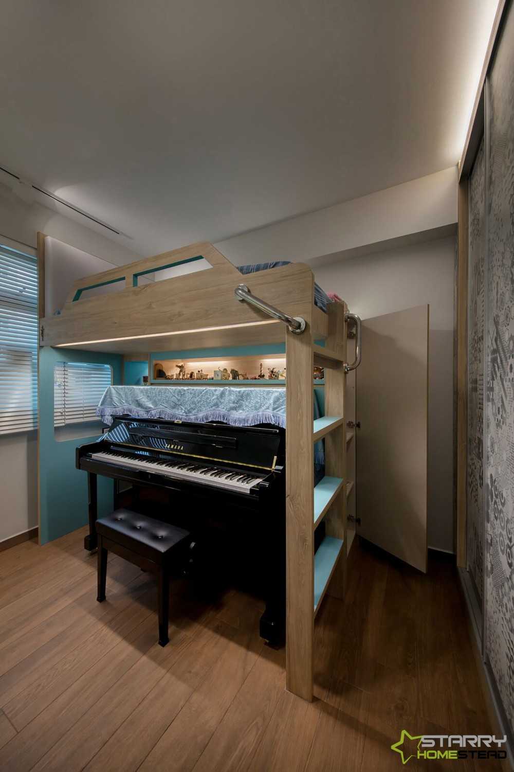 Asian Bedroom with Bed and Bunk Bed