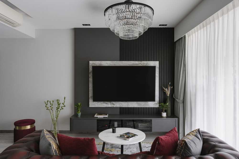 Modern Living Room with Feature Wall and Curtain
