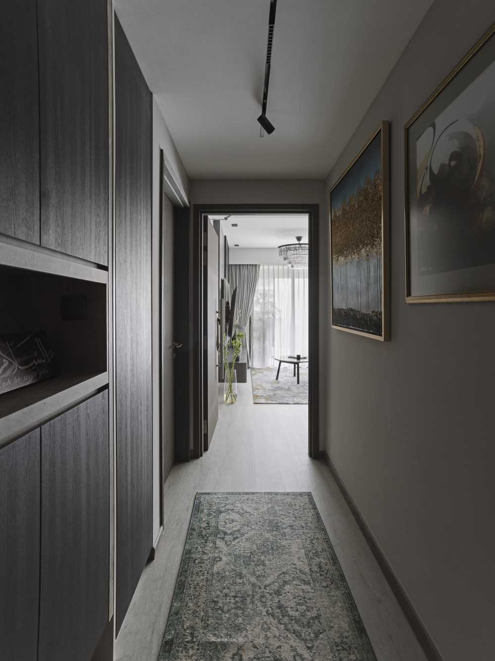 Modern Entryway with Artwork and Small Storage
