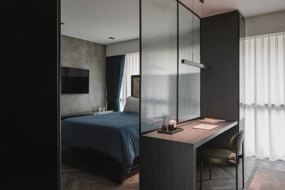 Modern Bedroom with Curtain and TV