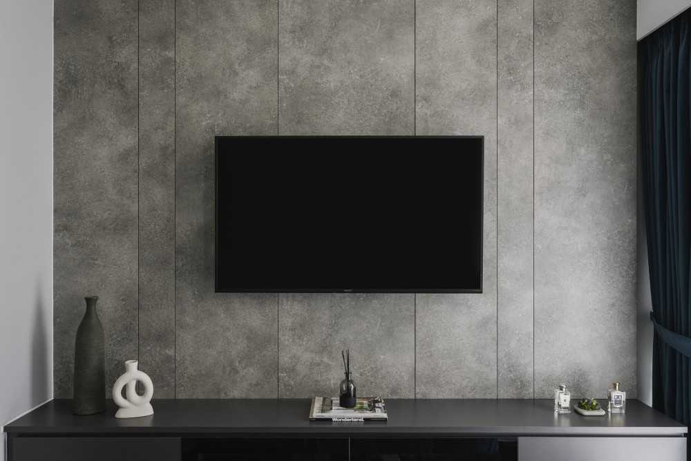 Modern Bedroom with TV Console and Feature Wall