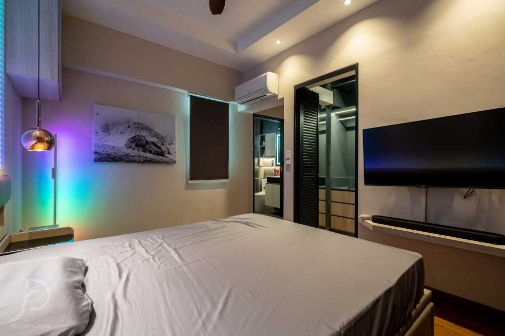 Modern Bedroom with Homogeneous Tiles and Bedroom Dresser