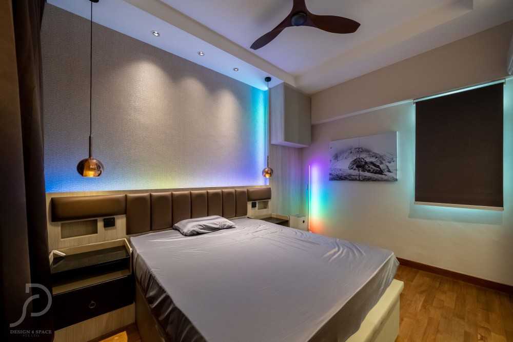 Modern Bedroom with Herringbone Tiling and Wardrobe