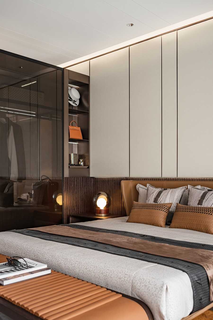 Contemporary Bedroom with Homogeneous Tiles and Wardrobe