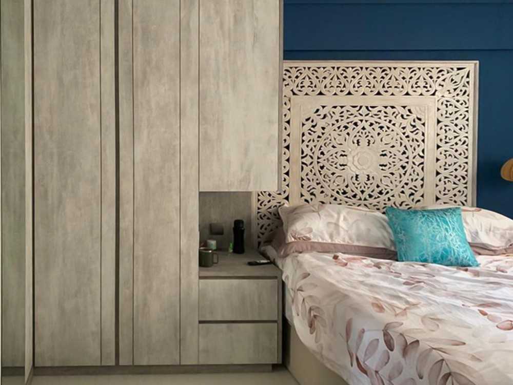 Scandinavian Bedroom with Wardrobe and Bedside Table