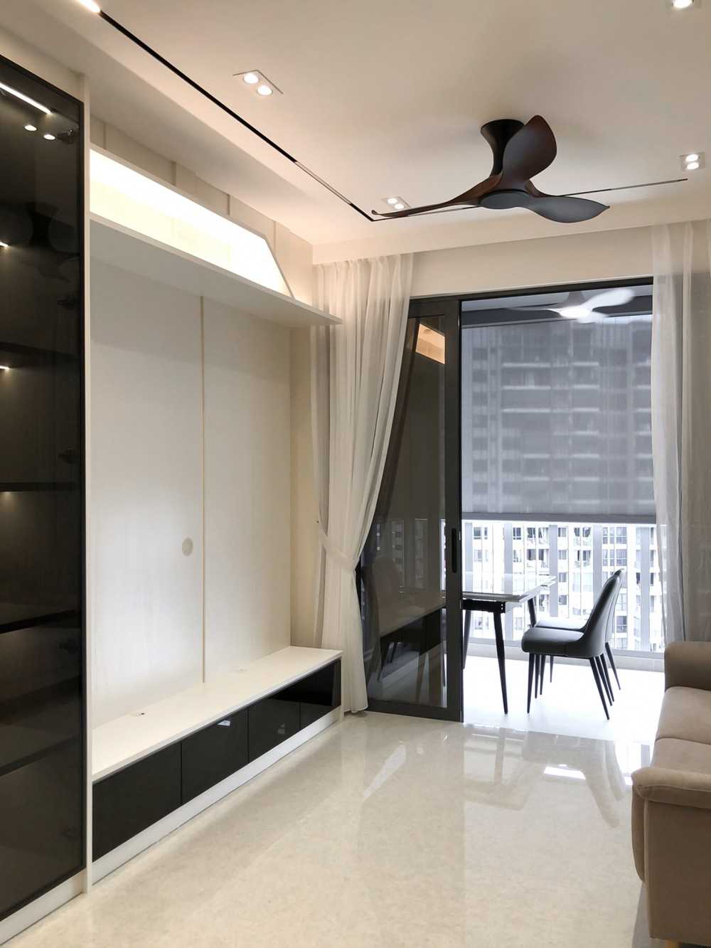 Modern Living Room with TV Console and Window Grille