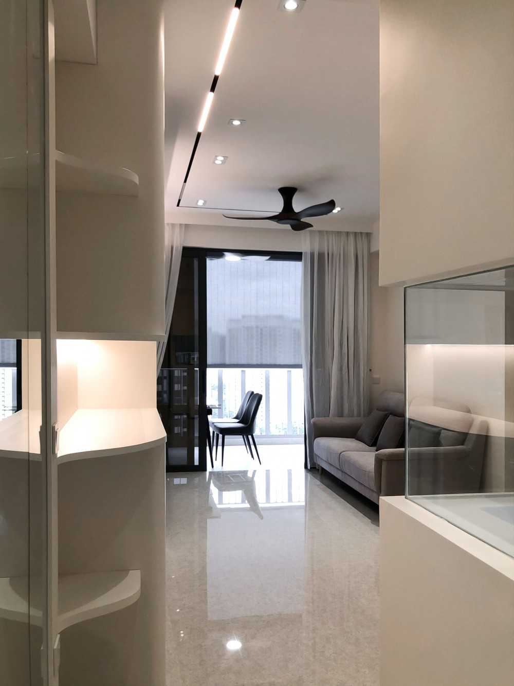 Modern Living Room with Kitchen Window and Window Grille