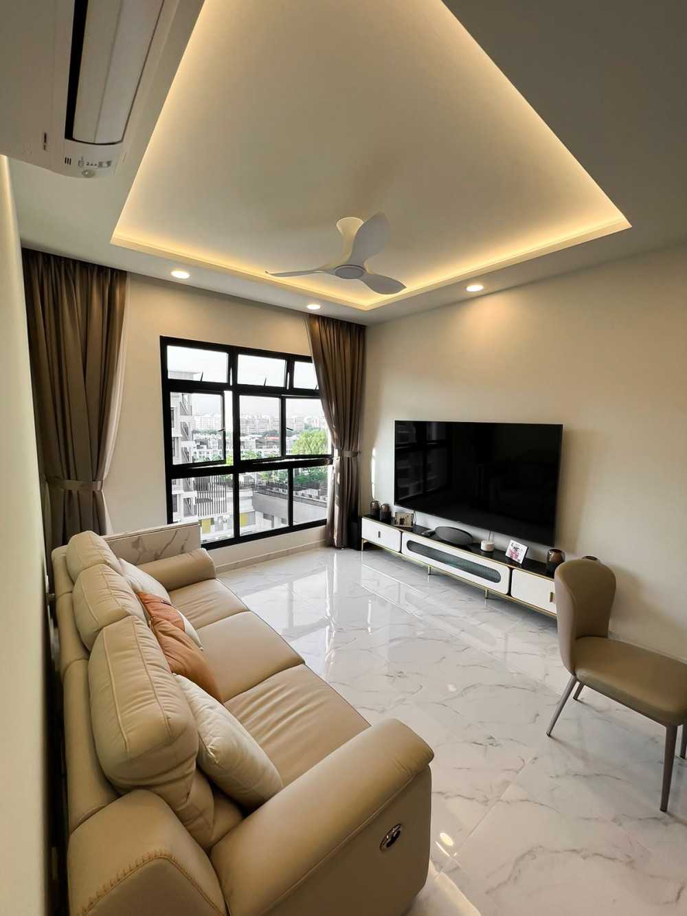 Modern Living Room with TV Console and Window Grille