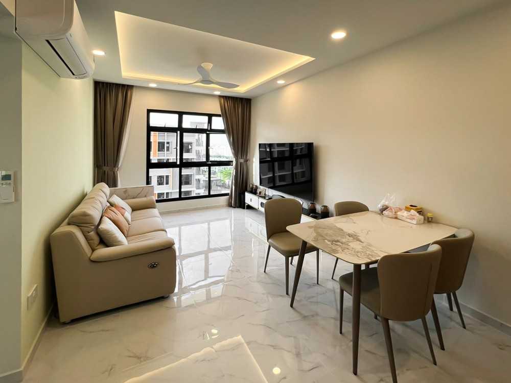 Modern Living Room with TV Console and Window Grille